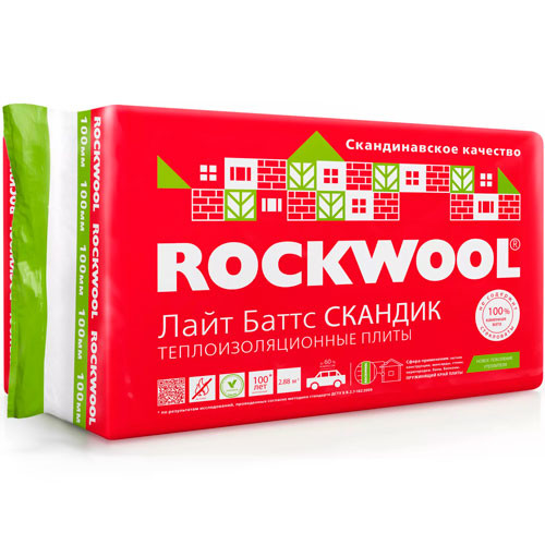 Утеплитель каменная вата Rockwool Лайт Баттс Скандик 800х600х100 мм 6 шт (2,88 м2)